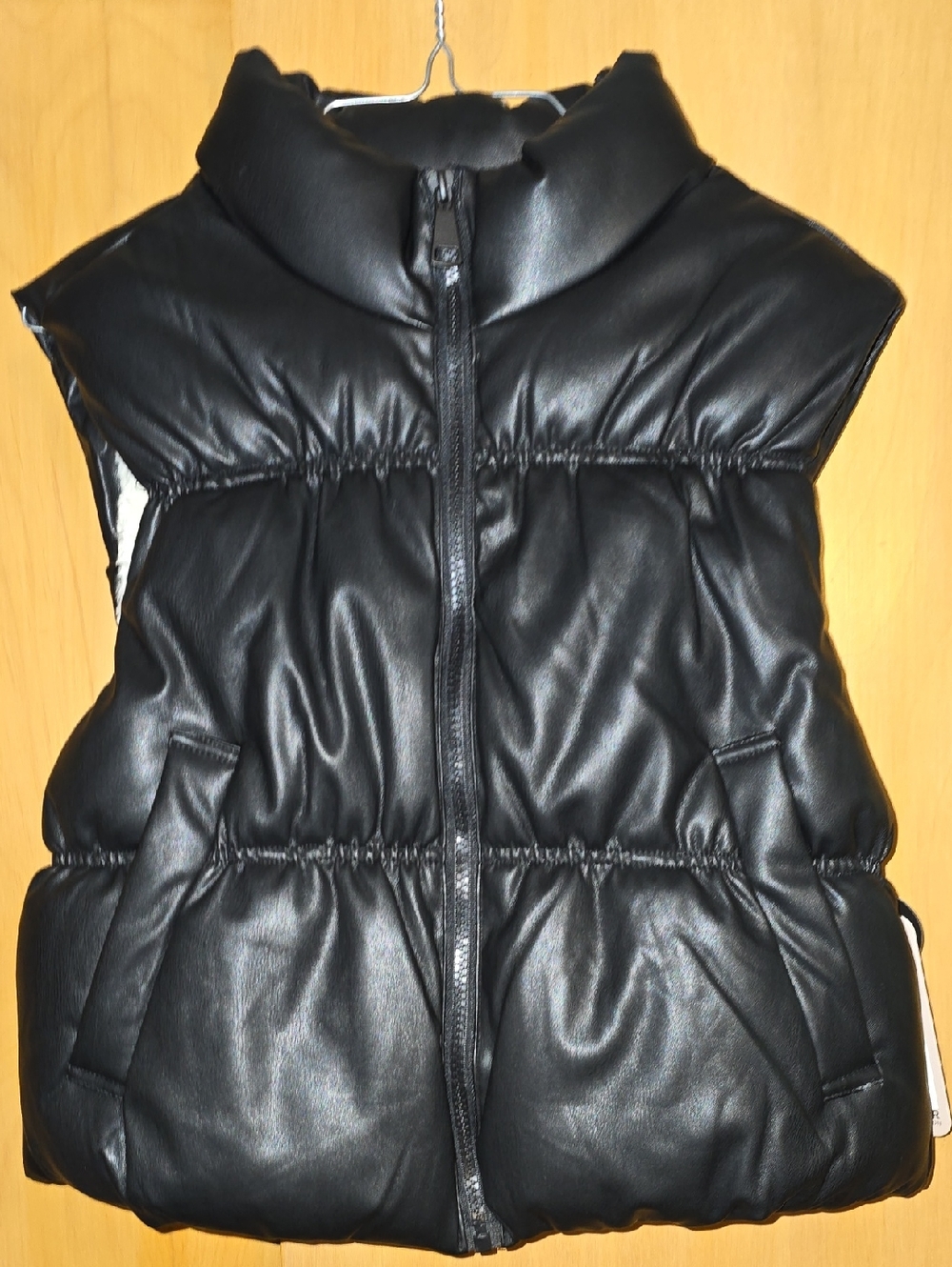 Ci Sono By Cavalini Black Faux Leather Puffer Vest